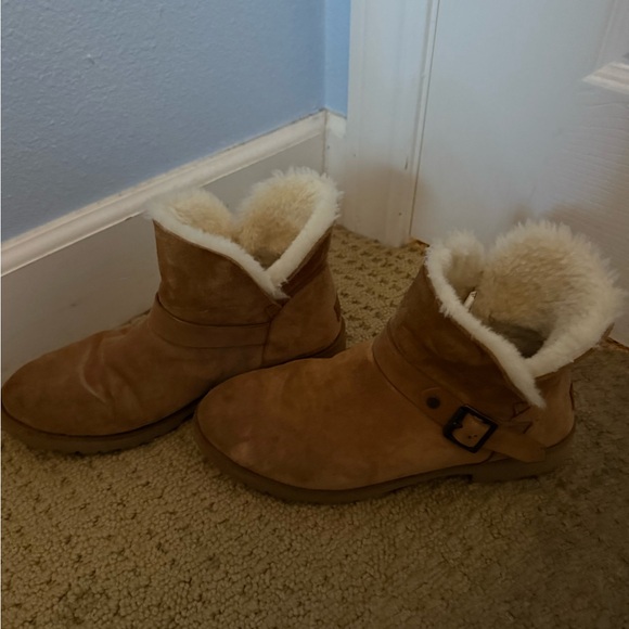 UGG Brown Suede Women's Boots with Cream Fur Lining - Picture 3 of 4